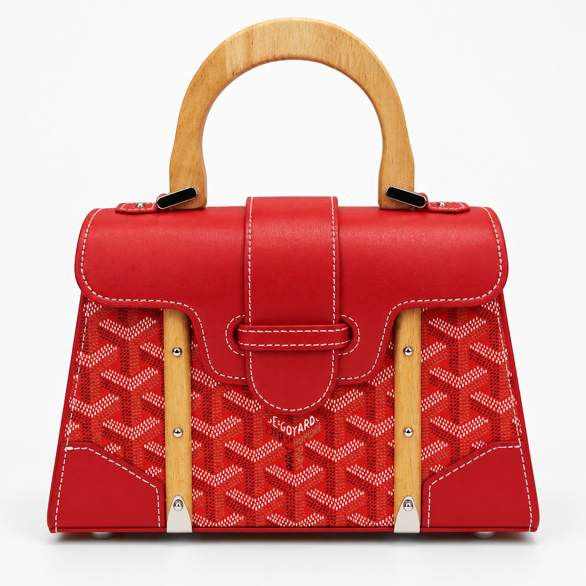 GY Red Monogram Wood-Handle Bag - image 2