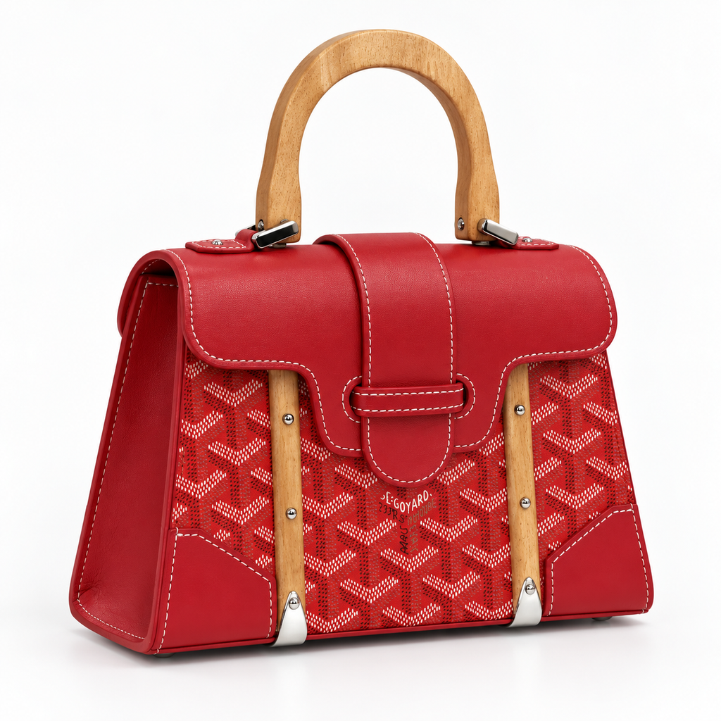 GY Red Monogram Wood-Handle Bag - image 4