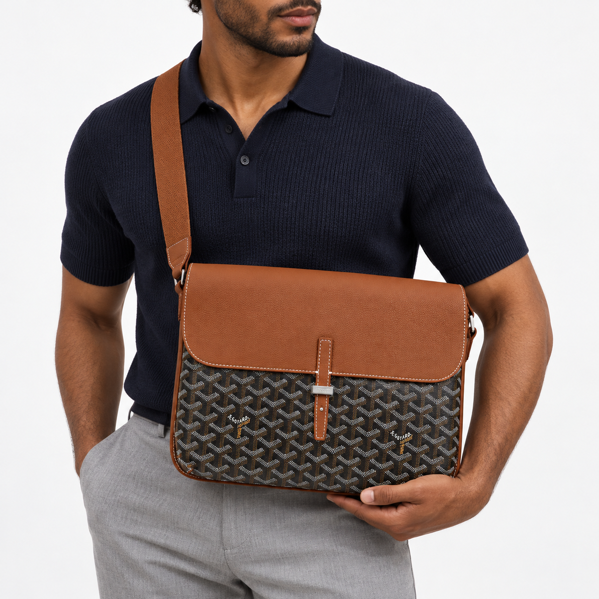 GY Tan & Black Monogram Messenger Bag - image 1