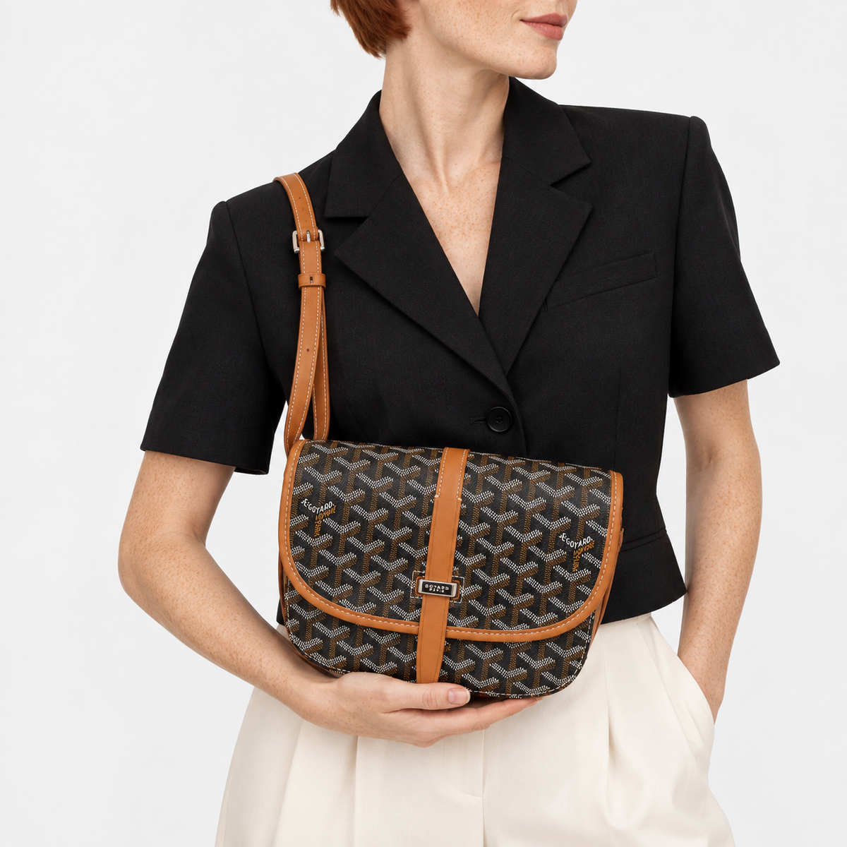 GY Tan & Black Monogram Shoulder Bag - image 1