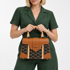 GY Tan & Black Monogram Wood-Handle Bag