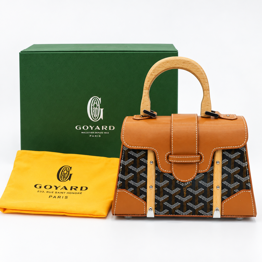 GY Tan & Black Monogram Wood-Handle Bag - image 3