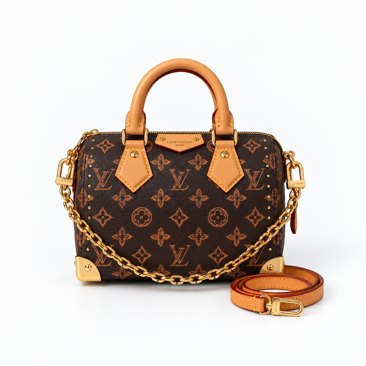 LV Brown Monogram Studded Boston Bag - image 2