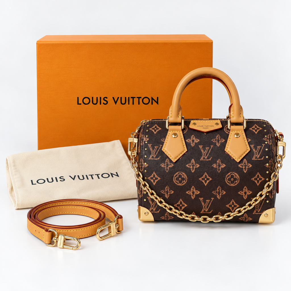 LV Brown Monogram Studded Boston Bag - image 3