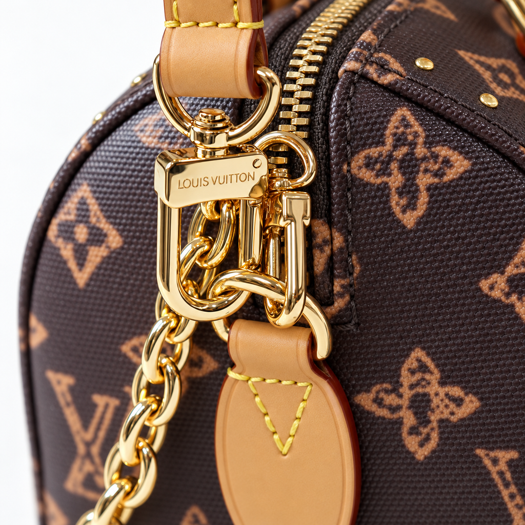 LV Brown Monogram Studded Boston Bag - image 5