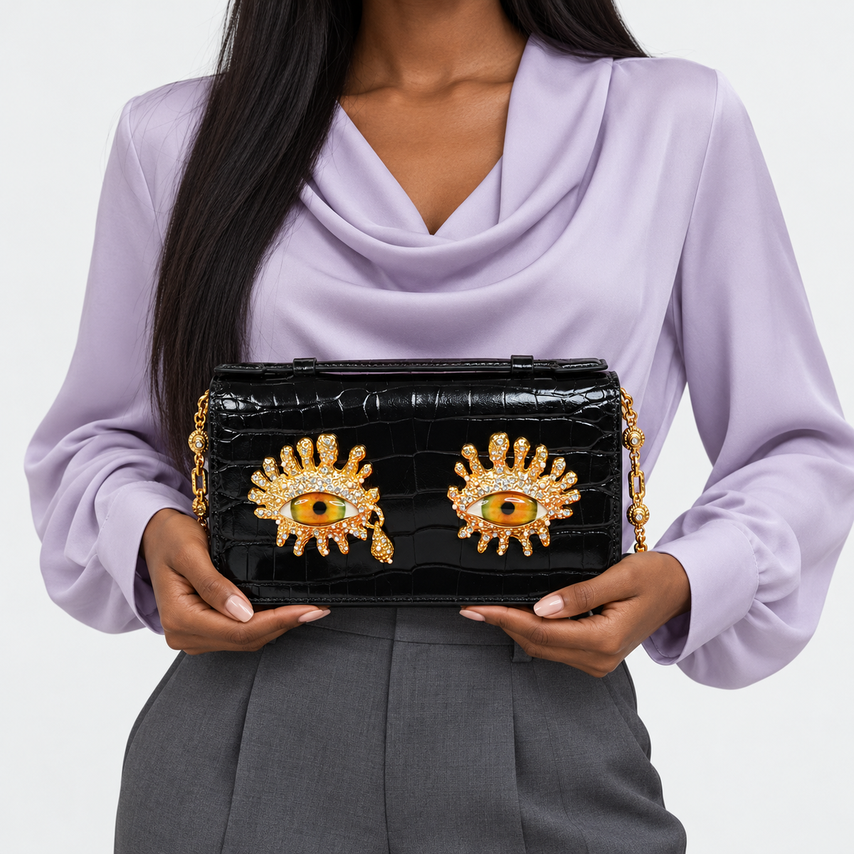 Schiaparelli Black Eye-Detail Clutch Bag - image 1