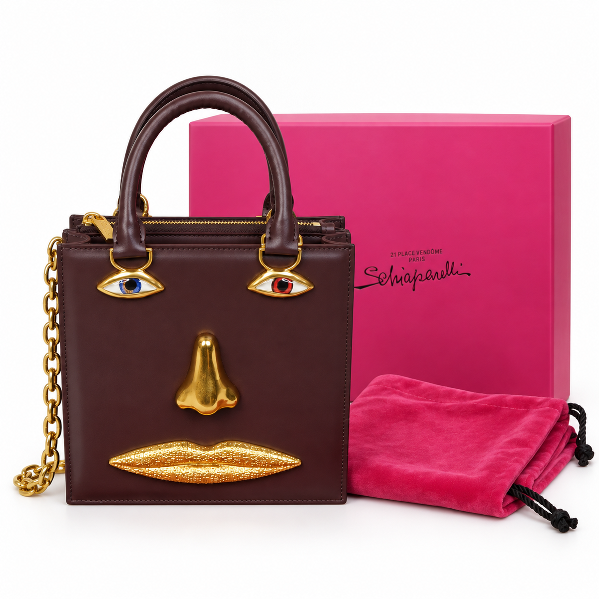 Schiaparelli Burgundy Face Top-Handle Bag - image 3