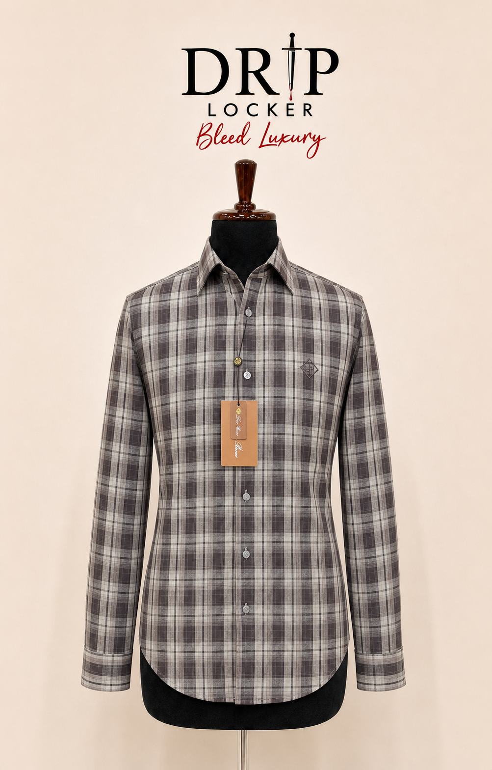 Men’s Brown & Grey Check Shirt - Drip Locker charcoal plaid shirt