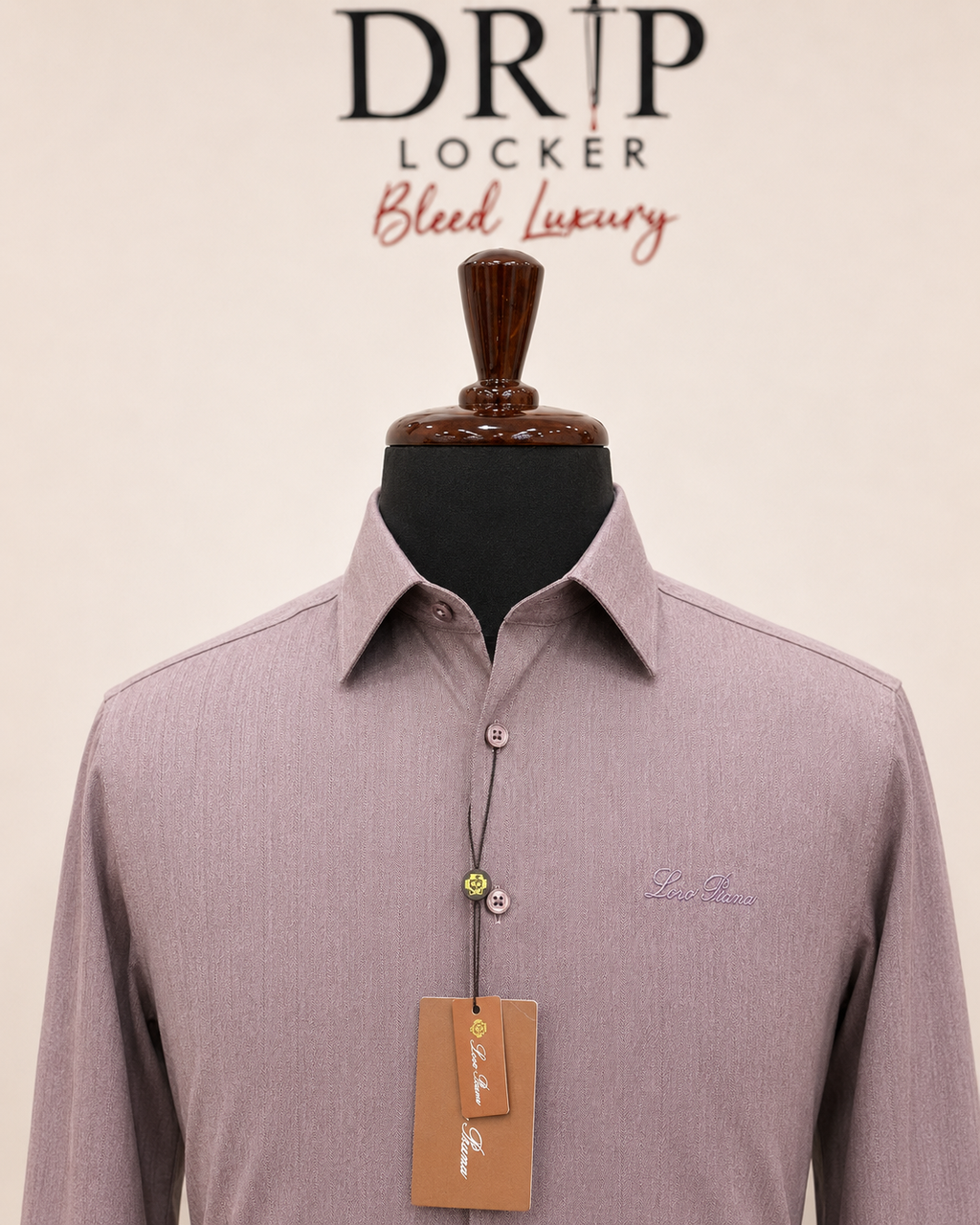 Men’s Dusty Rose Tonal-Pattern Shirt - Dusty Mauve Herringbone Craftsmanship Close Up