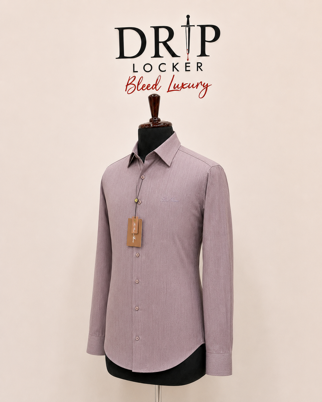 Men’s Dusty Rose Tonal-Pattern Shirt - Dusty Mauve Herringbone Shirt, Three Quarter View