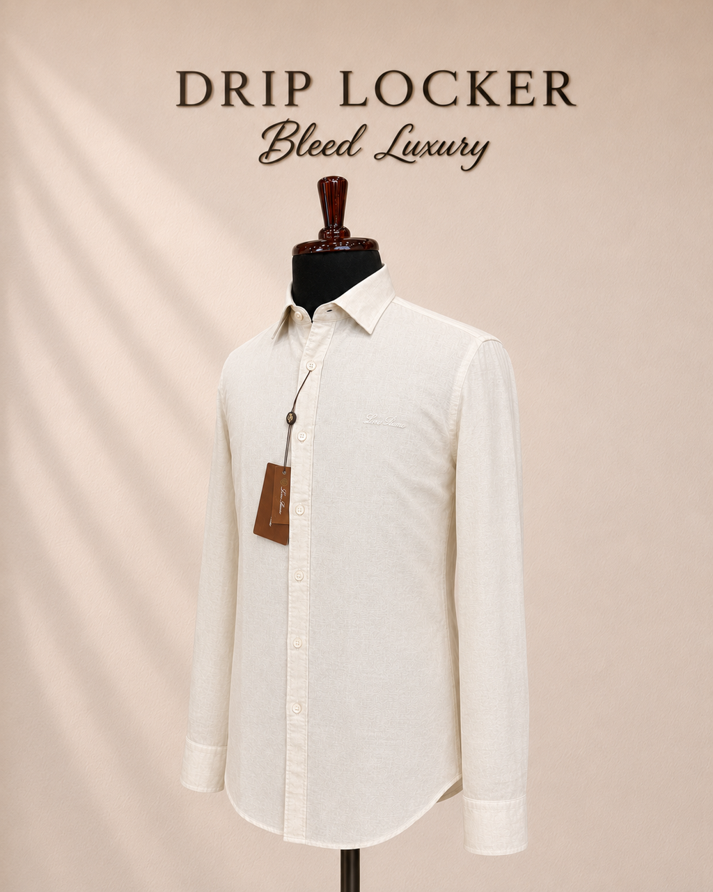 Men’s Ivory Textured Shirt - Embroidered Ivory Linen Shirt Display