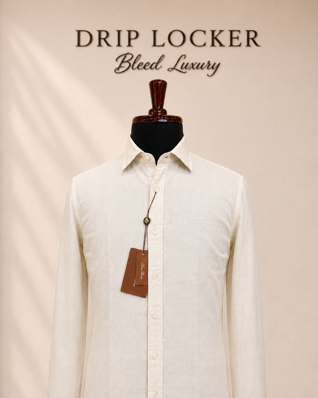 Men’s Ivory Textured Shirt - Ivory linen collar craftsmanship close up