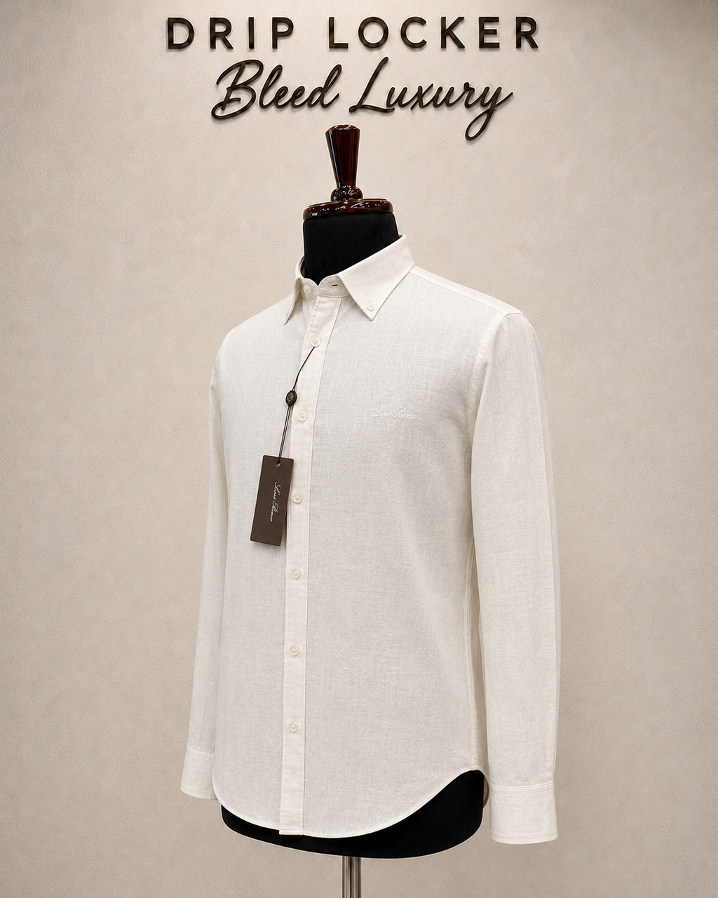 Men’s Ivory Textured Shirt - Ivory linen shirt, three quarter luxury view