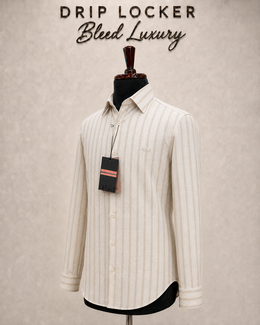 ZGN — Men’s Ivory Textured-Stripe Shirt