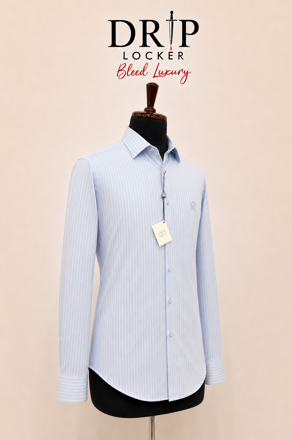 Men’s Light Blue Striped Shirt - Luxury striped shirt in three quarter view