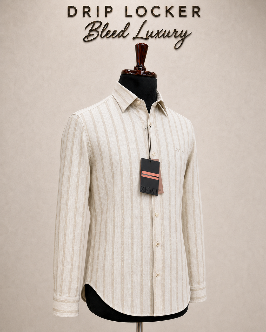 Men’s Ivory Textured-Stripe Shirt - Opposite View Ivory Zegna Linen Shirt