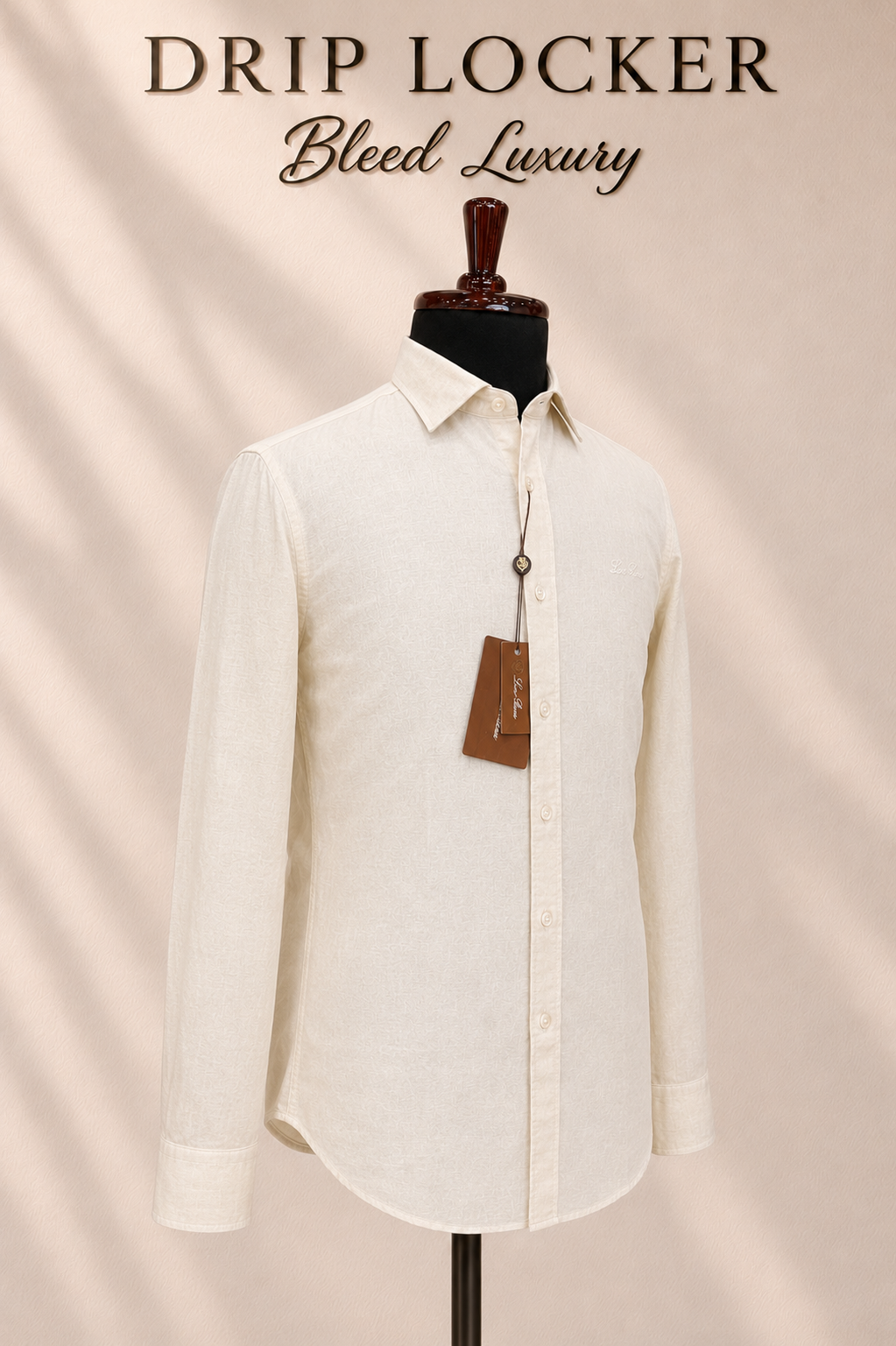 Men’s White Tonal-Linen Shirt - Opposite view ivory linen shirt