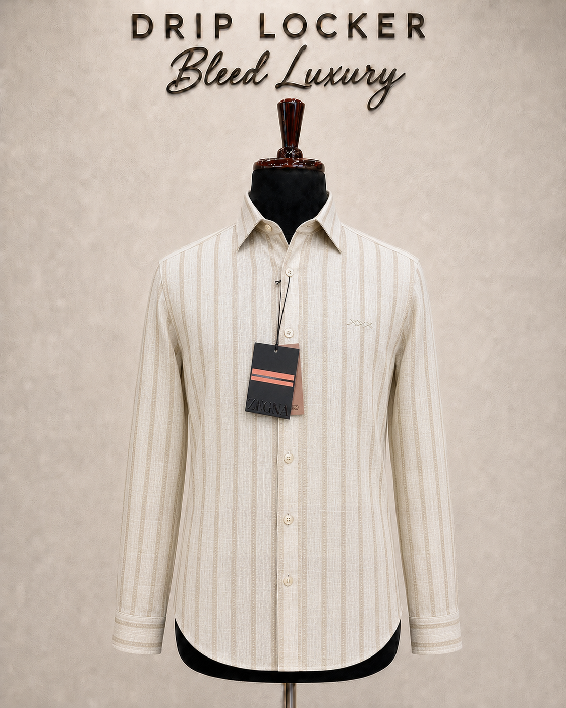 Men’s Ivory Textured-Stripe Shirt - Premium ecru striped linen shirt