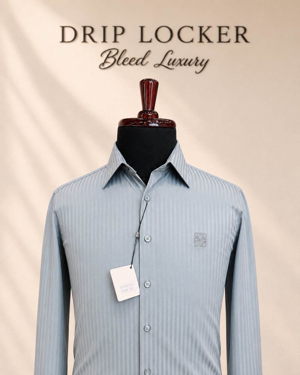 Men’s Blue Tonal-Striped Shirt - Silver blue embroidered shirt studio portrait