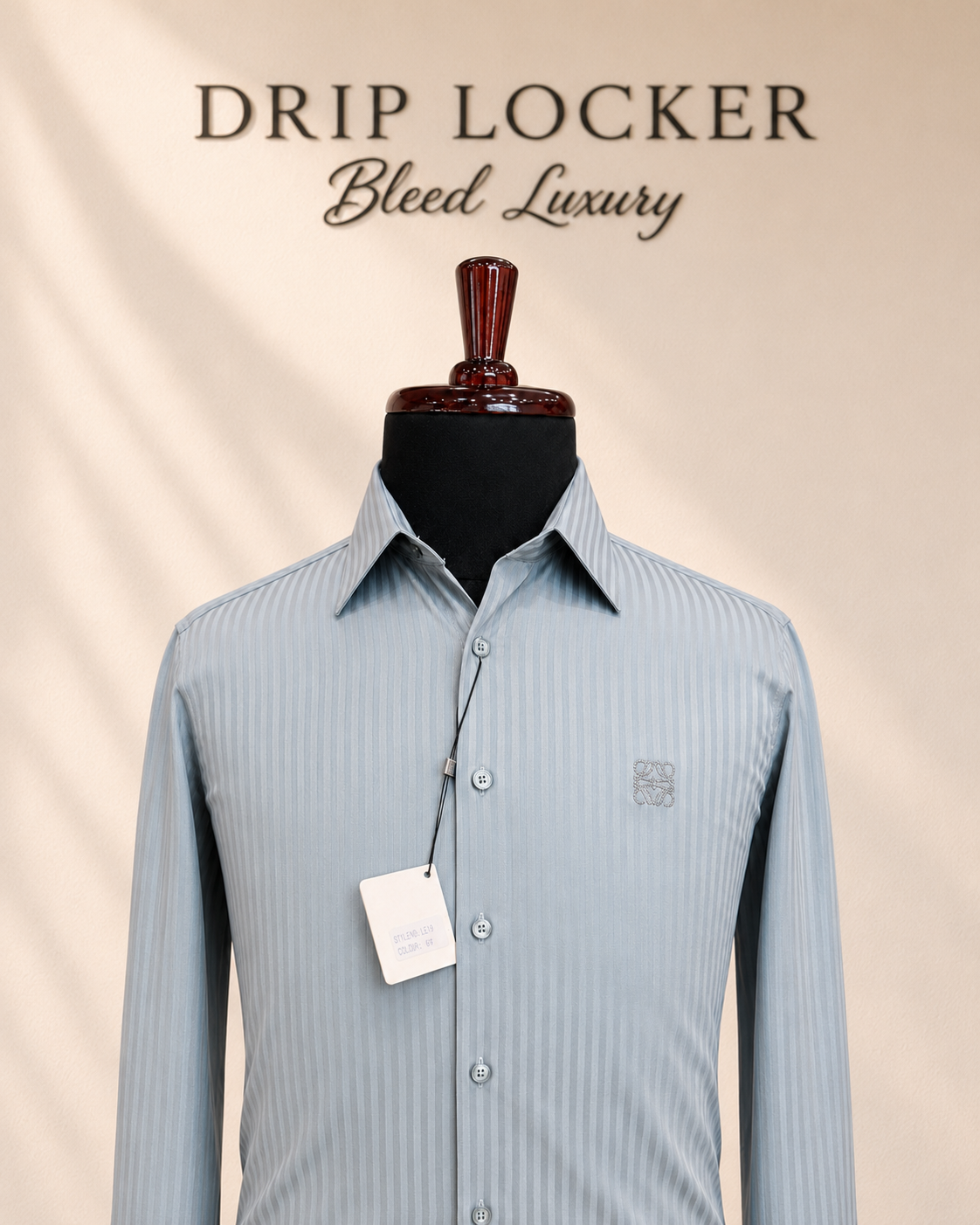 Men’s Blue Tonal-Striped Shirt - Silver blue embroidered shirt studio portrait