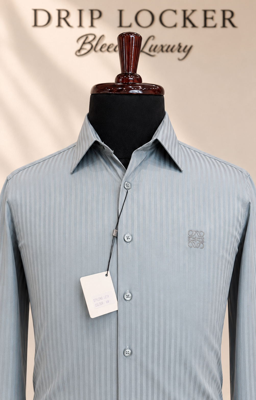 Men’s Blue Tonal-Striped Shirt - Silver blue shirt collar craftsmanship