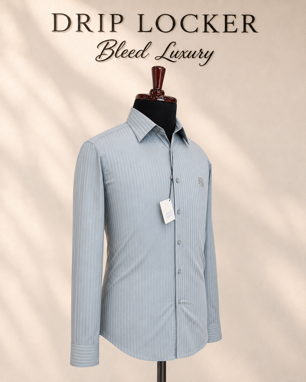Men’s Blue Tonal-Striped Shirt - Silver blue shirt, opposite side view