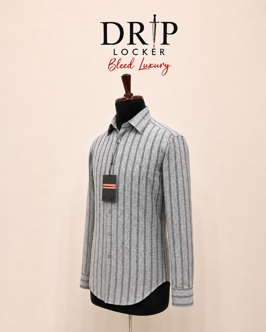 Men’s Grey Textured-Stripe Shirt - Three quarter luxury grey shirt display
