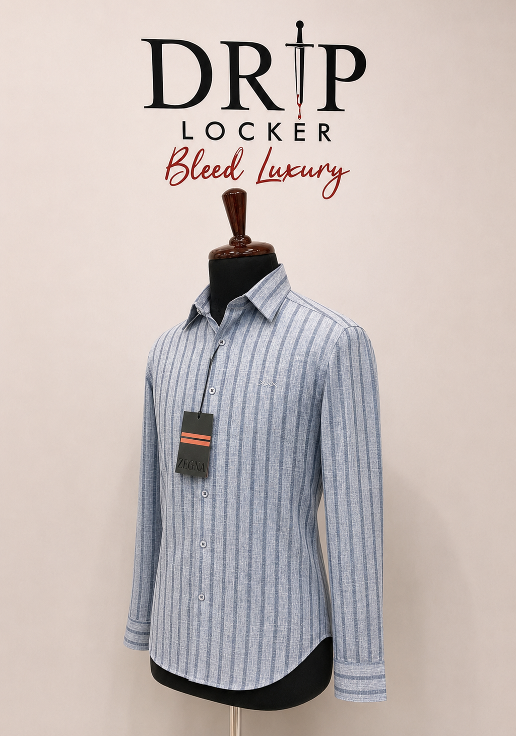 Men’s Blue Textured-Stripe Shirt - Three quarter slate stripe linen shirt