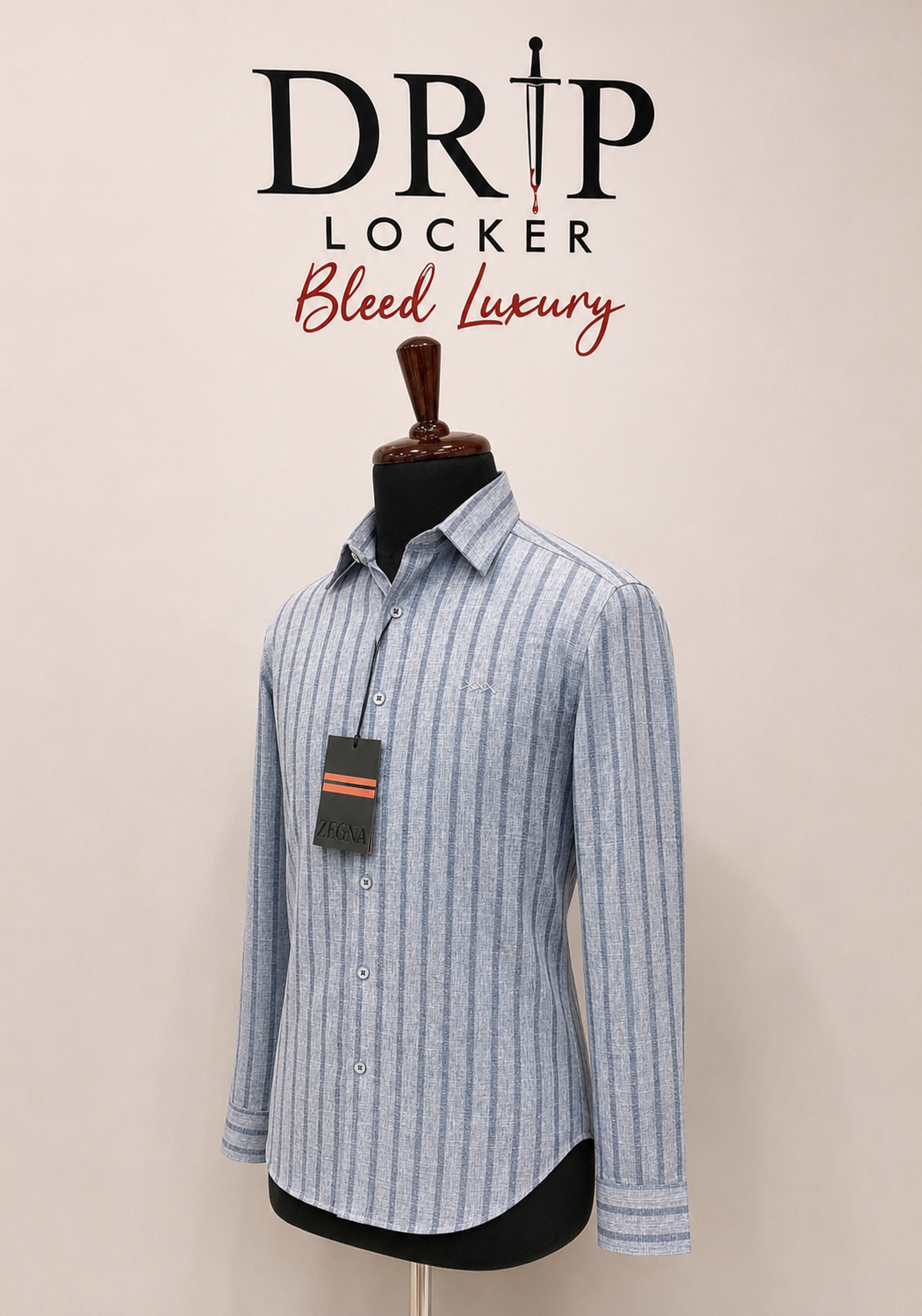 Men’s Blue Textured-Stripe Shirt - Three quarter slate stripe linen shirt