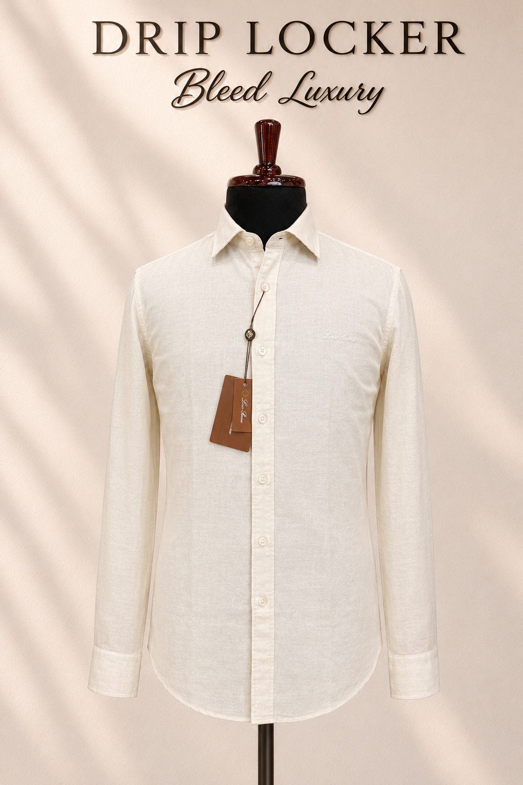 Men’s White Tonal-Linen Shirt - Warm ivory linen shirt in showroom