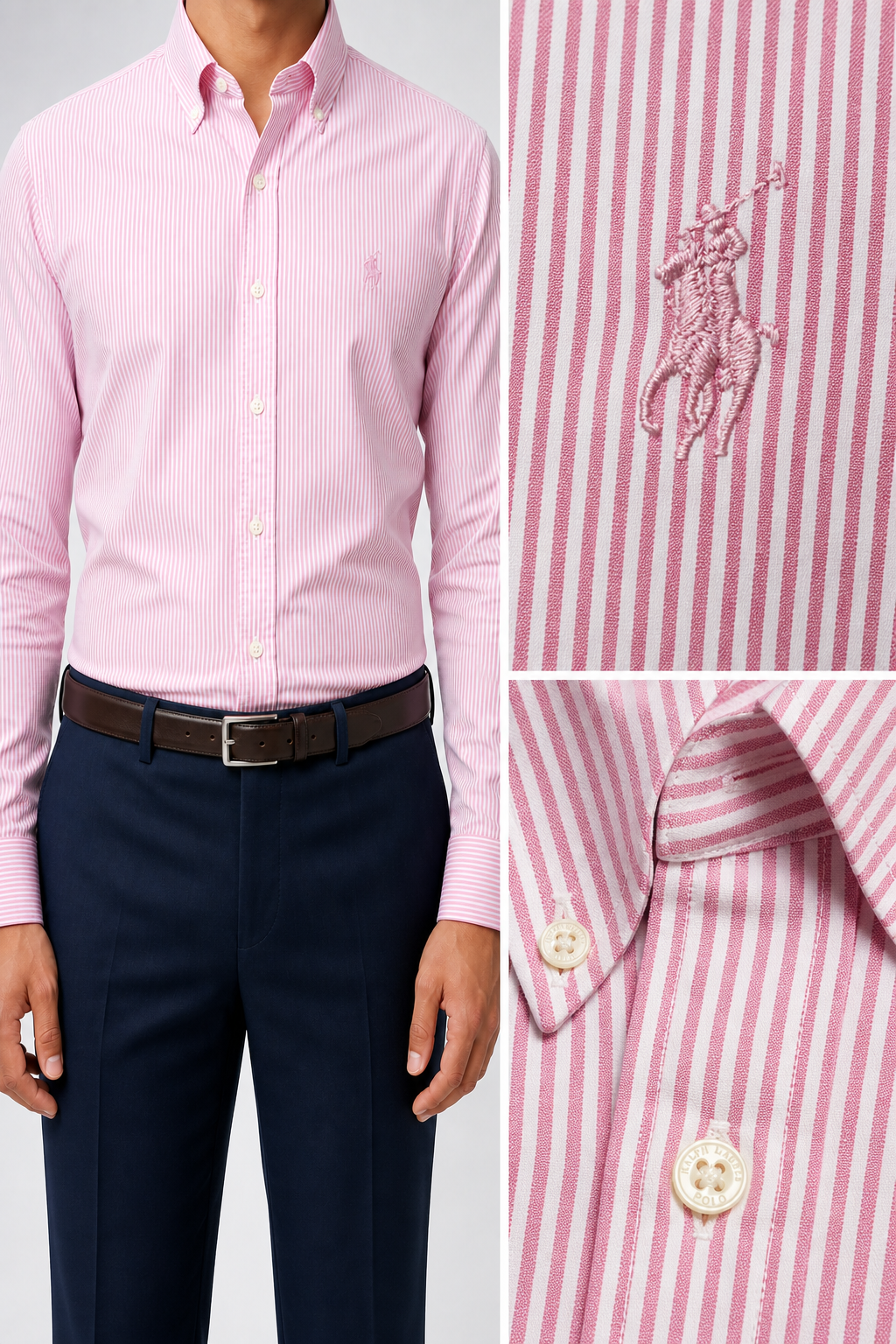 RL — Men’s Bright Pink Striped Shirt — additional product detail view