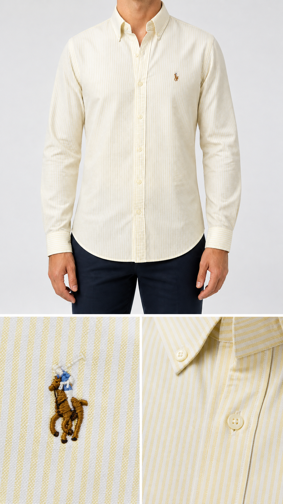 RL — Men’s Pastel Yellow Pinstripe Shirt — additional product detail view