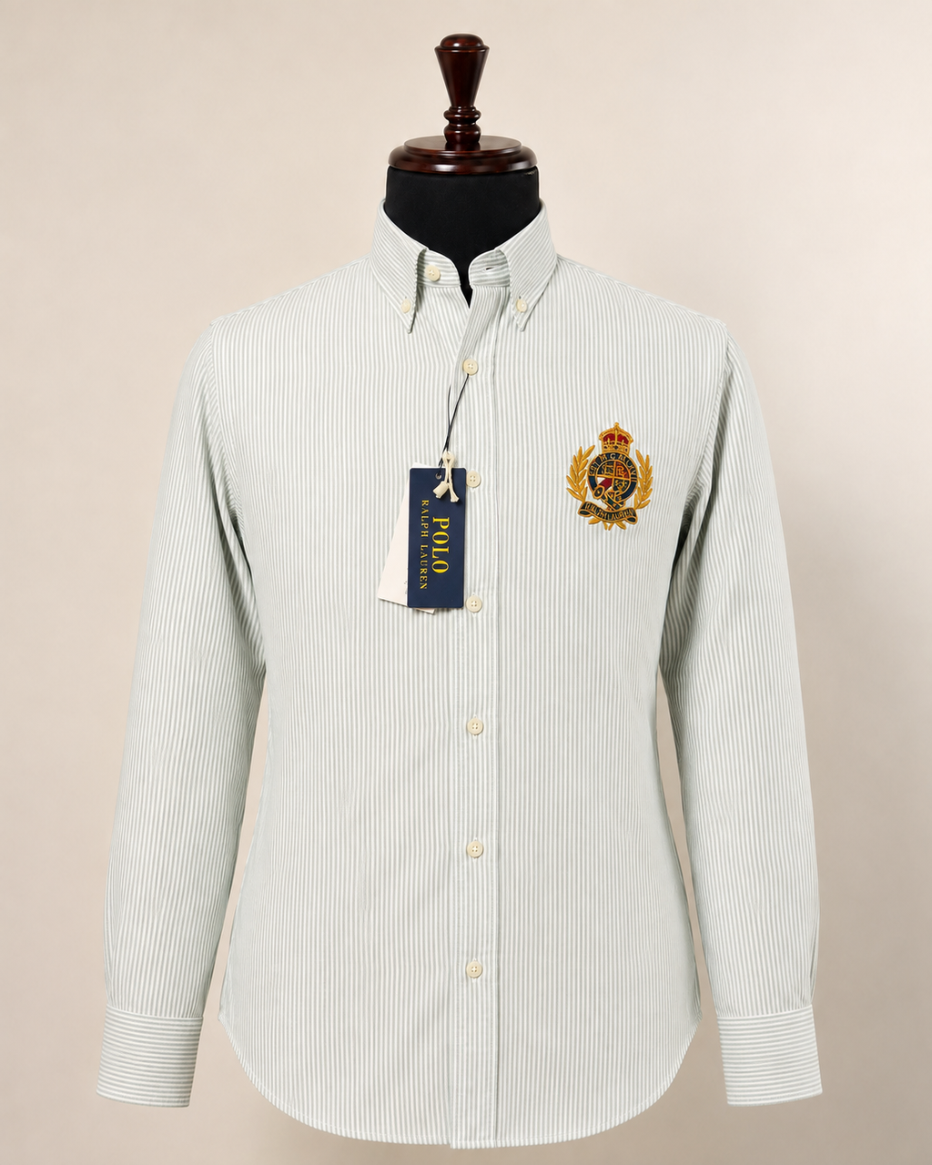 RL — Men’s Light Grey Pinstripe Crest Shirt — additional product detail view
