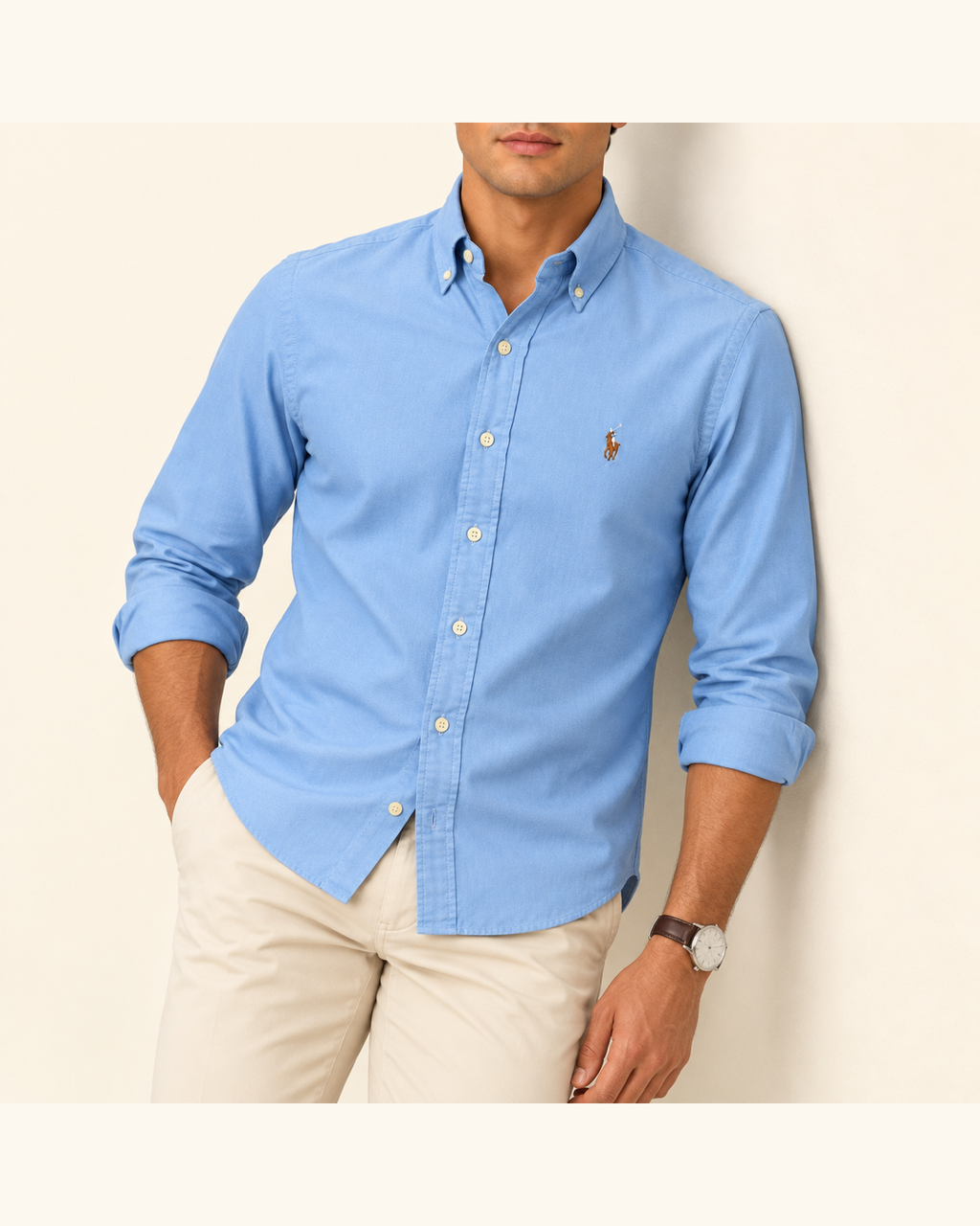 RL — Sky Blue Button-Down Shirt — relaxed lifestyle view