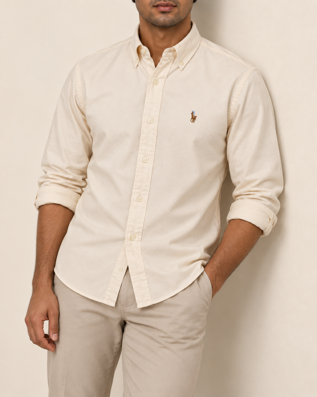 RL — Ivory Cream Button-Down Shirt — relaxed lifestyle