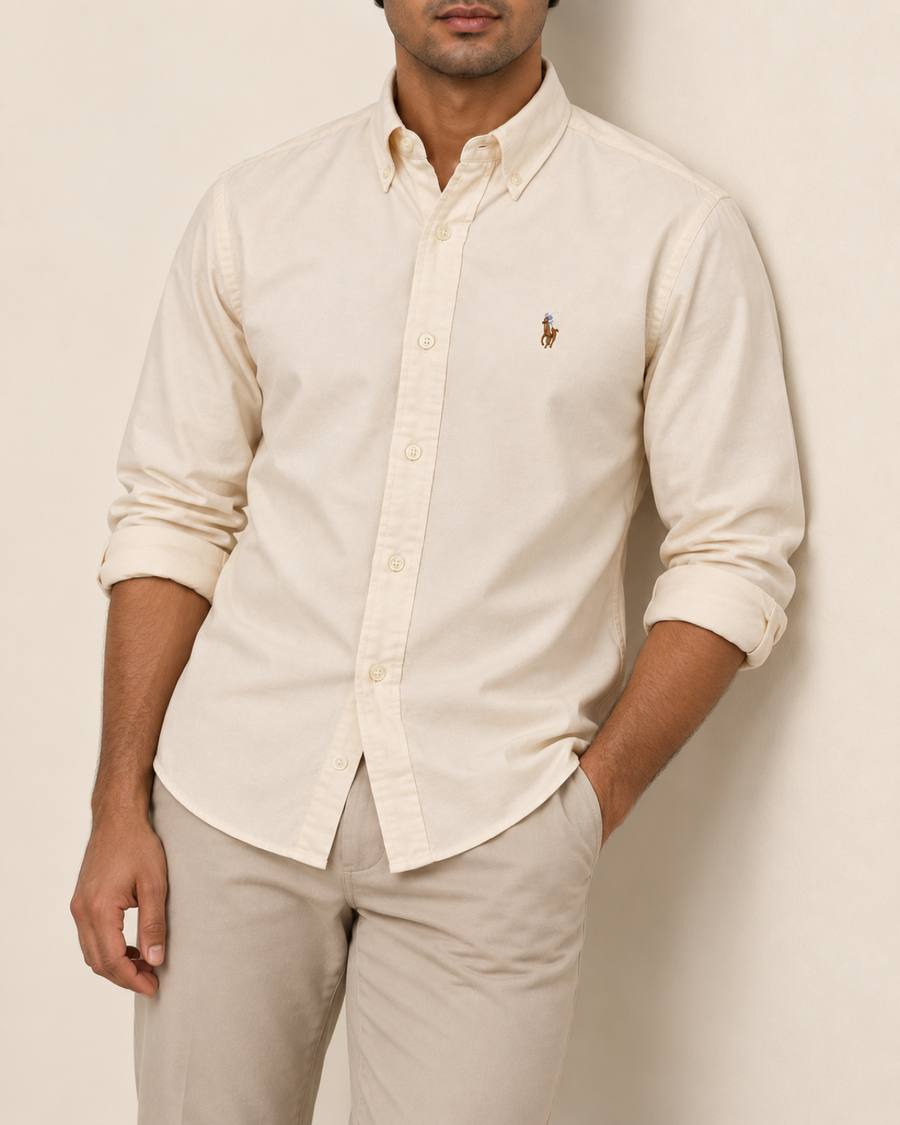 RL — Ivory Cream Button-Down Shirt — relaxed lifestyle