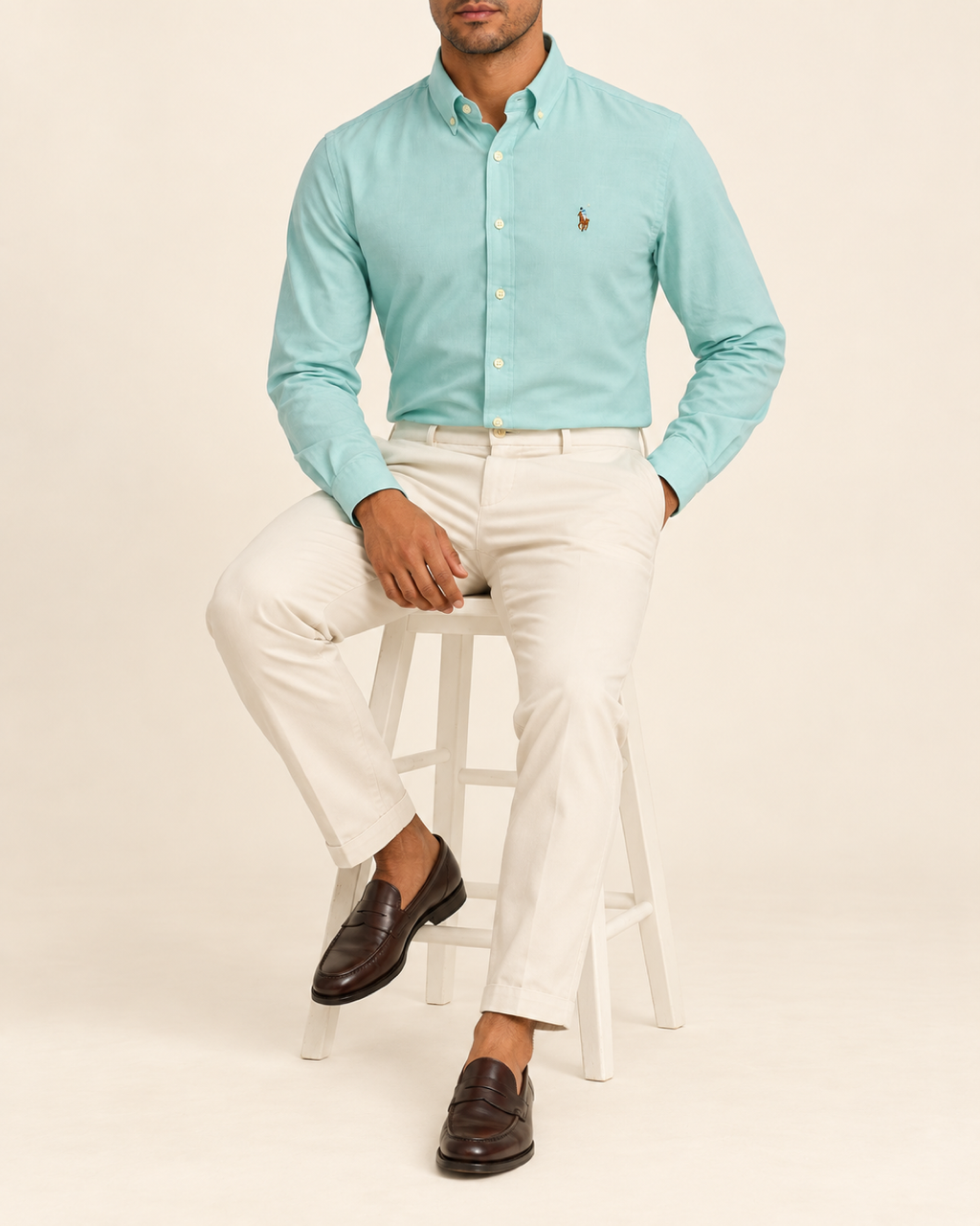 RL — Mint Green Button-Down Shirt — seated full body