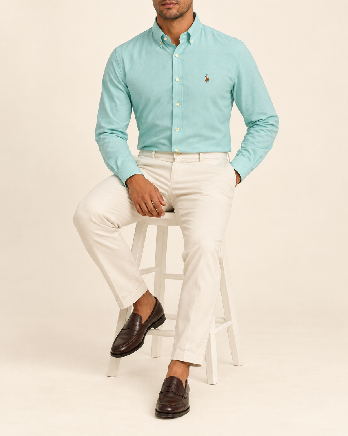 RL — Mint Green Button-Down Shirt — seated full body