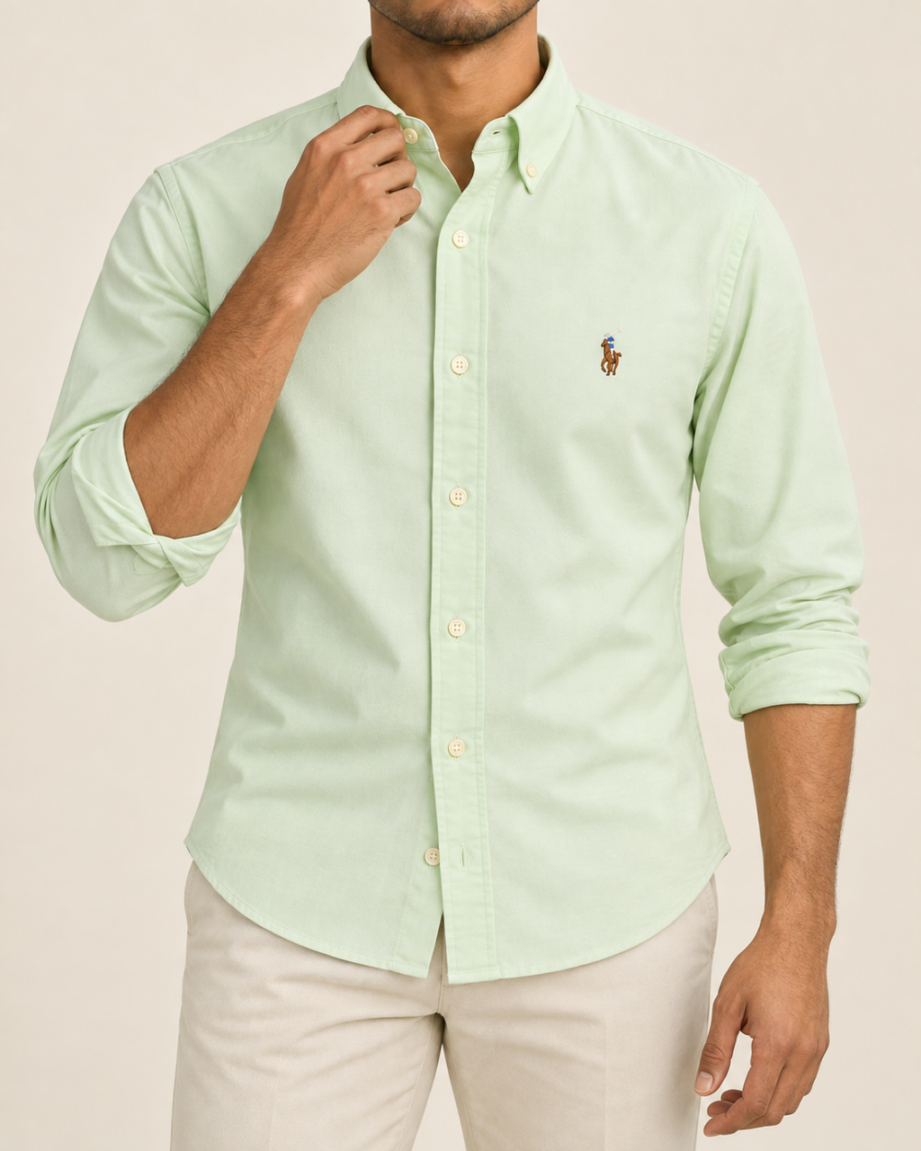 RL — Pastel Pistachio Button-Down Shirt — front styling