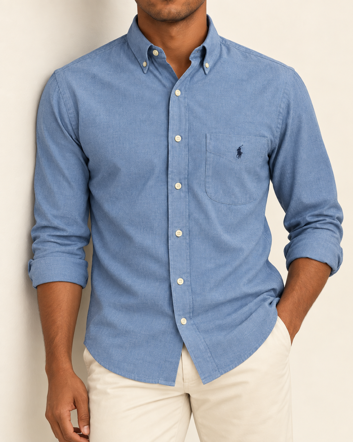 RL — Steel Blue Pocket Button-Down Shirt — relaxed lifestyle