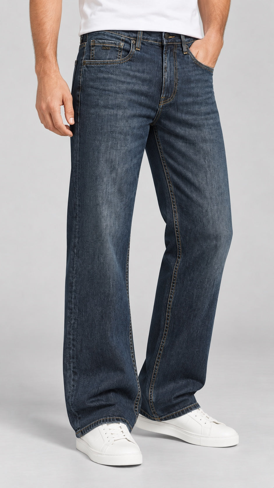 Men’s Wide-Leg Jeans – Dark Vintage Indigo - angled front