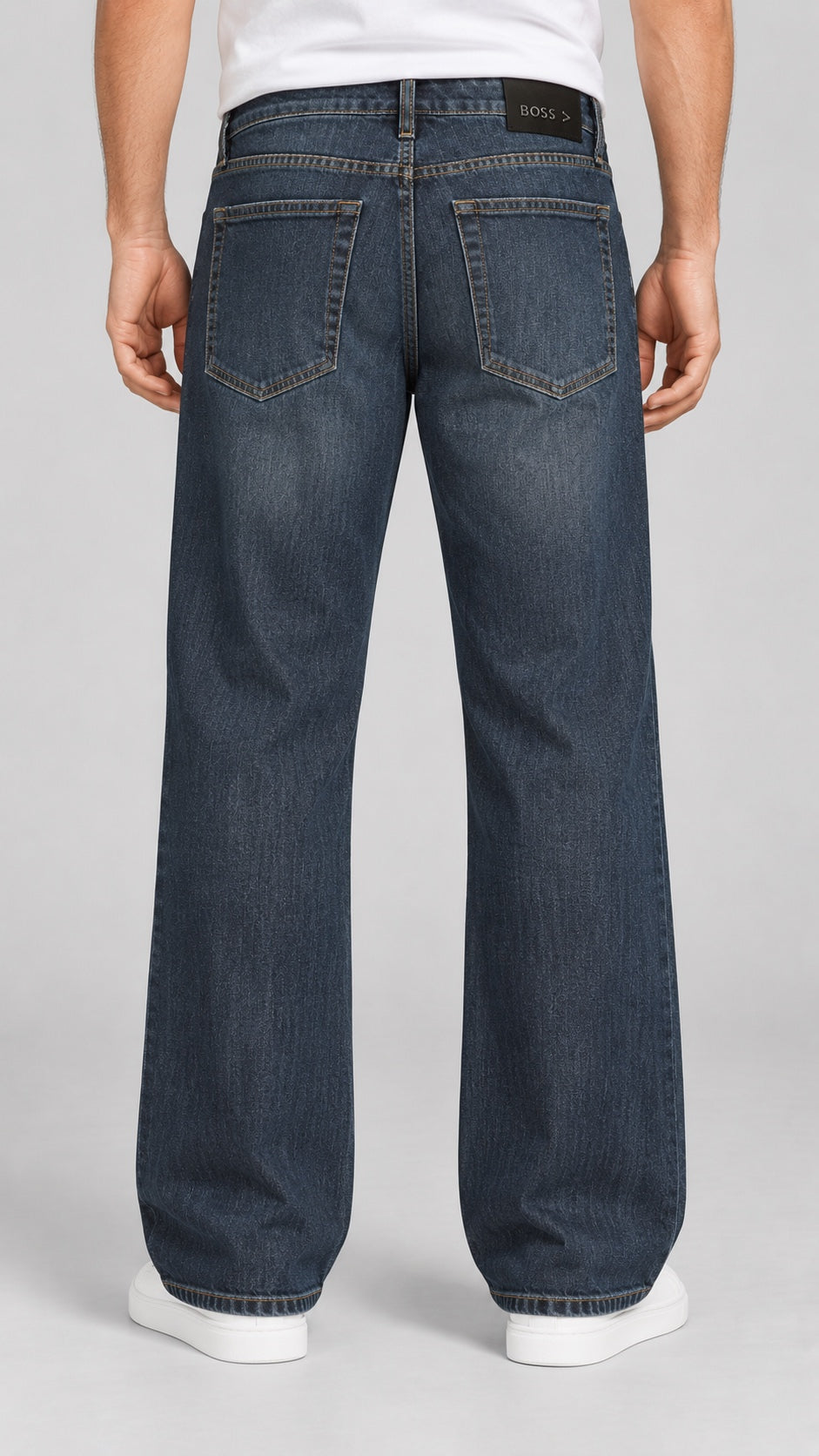 Men’s Wide-Leg Jeans – Dark Vintage Indigo - back view