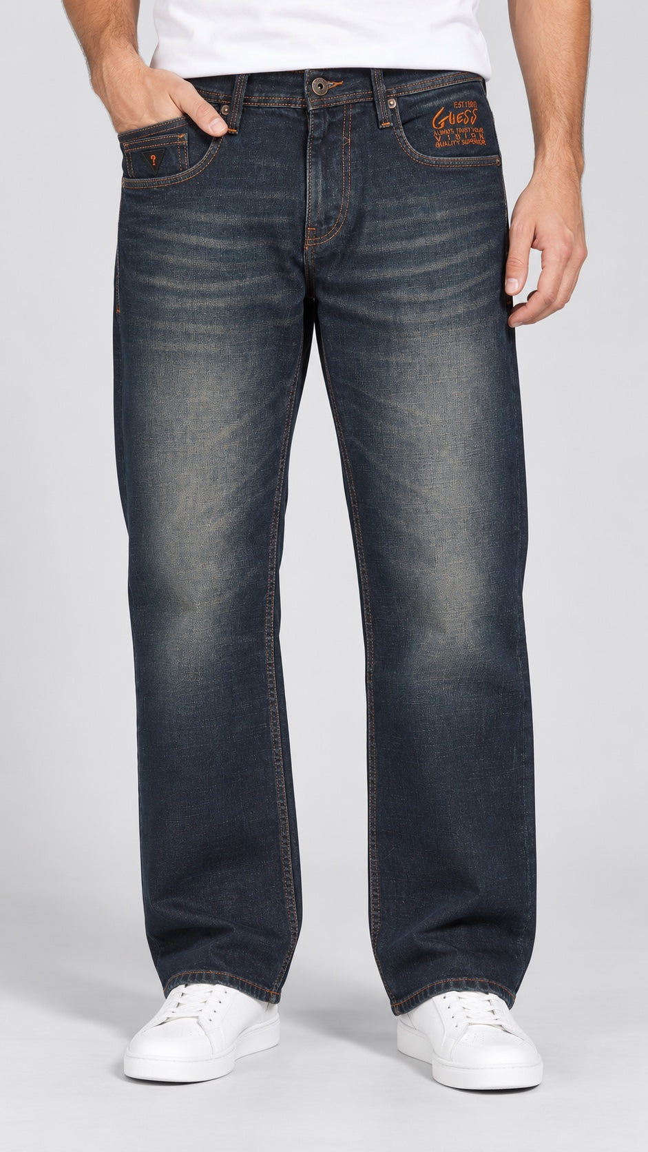 Men’s Wide-Bottom Straight-Fit Jeans – Dark Indigo Charcoal - front view