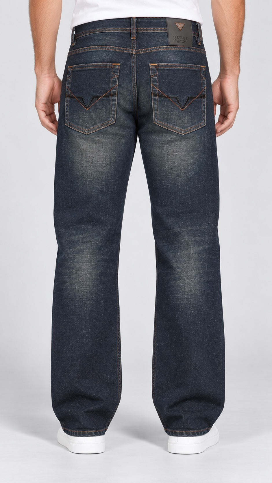 Men’s Wide-Bottom Straight-Fit Jeans – Dark Indigo Charcoal - back view