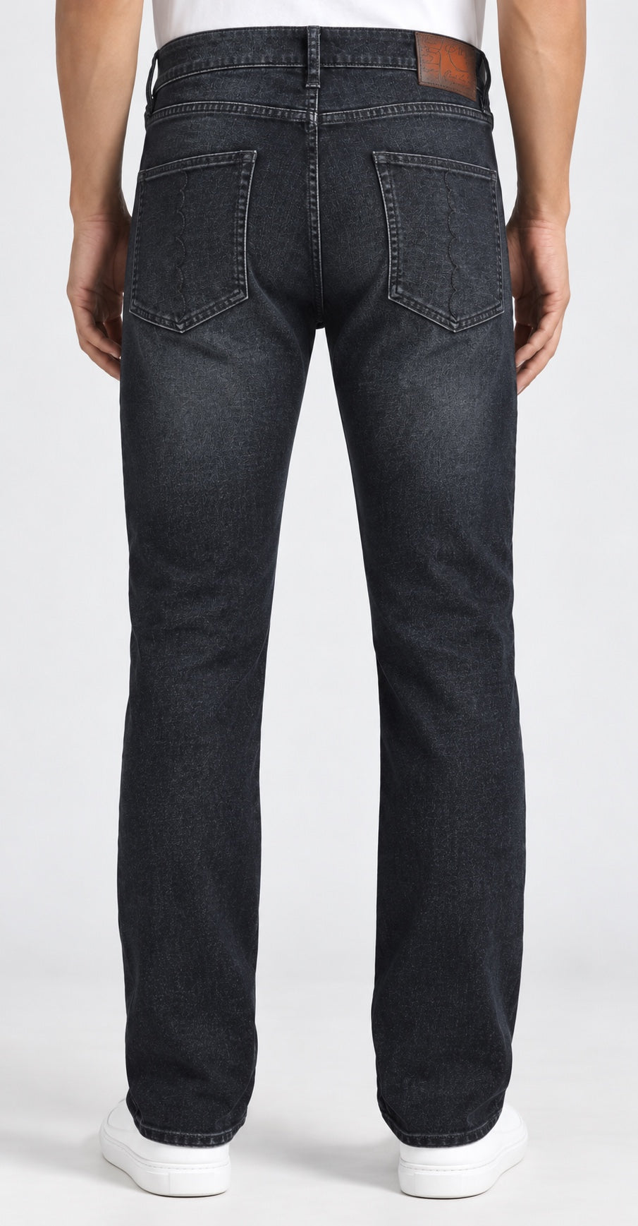 Men’s Patch-Pocket Straight-Fit Jeans – Dark Charcoal Black - back view