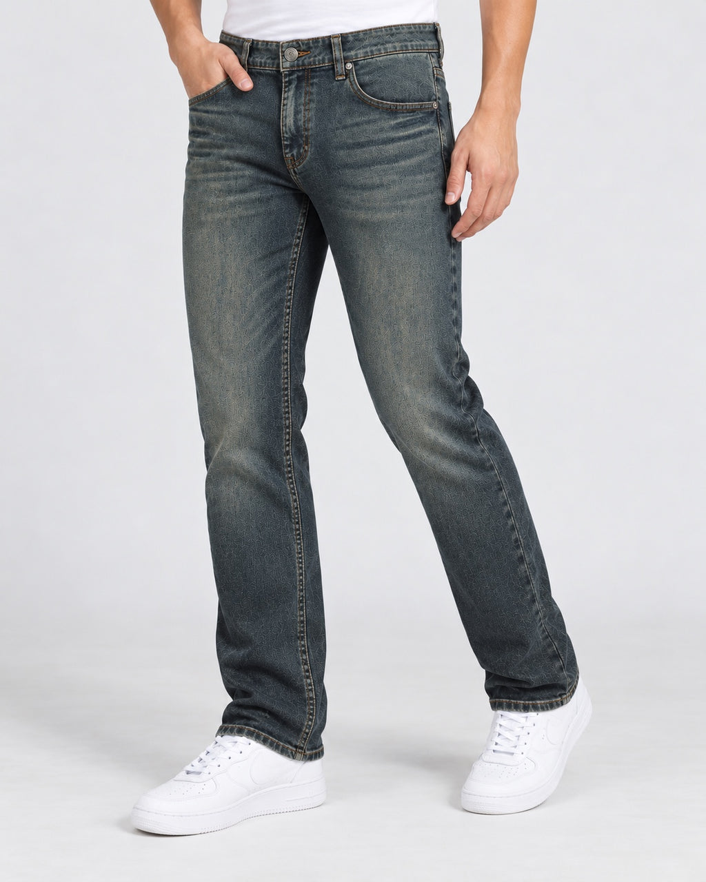 Men’s Straight-Fit Jeans – Vintage Grey-Blue - angled front