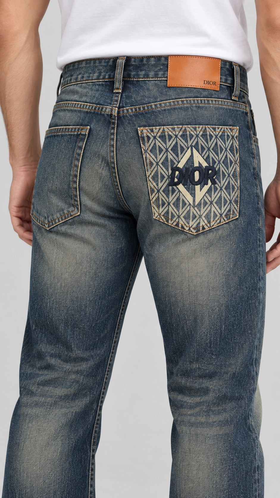 Men’s Geometric-Pocket Straight-Fit Jeans – Vintage Indigo - back detail