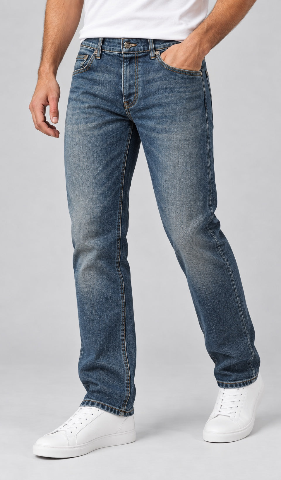 Men’s Straight-Fit Jeans – Vintage Indigo Blue - angled front
