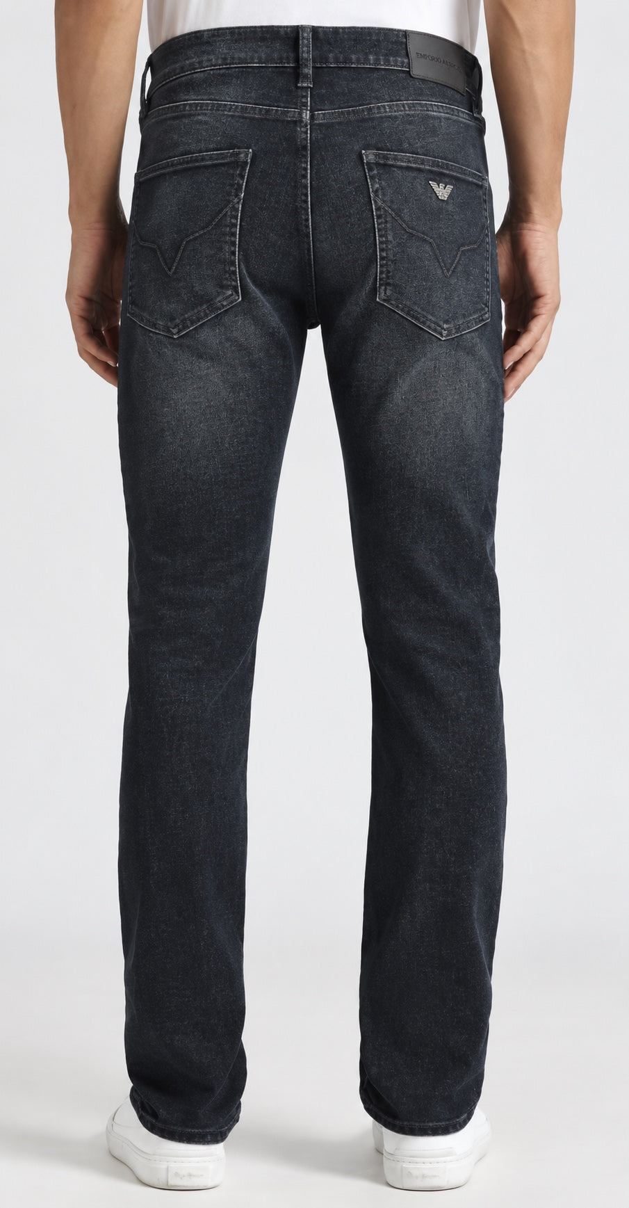 Men’s Eagle-Emblem Straight-Fit Jeans – Dark Charcoal Black - back view
