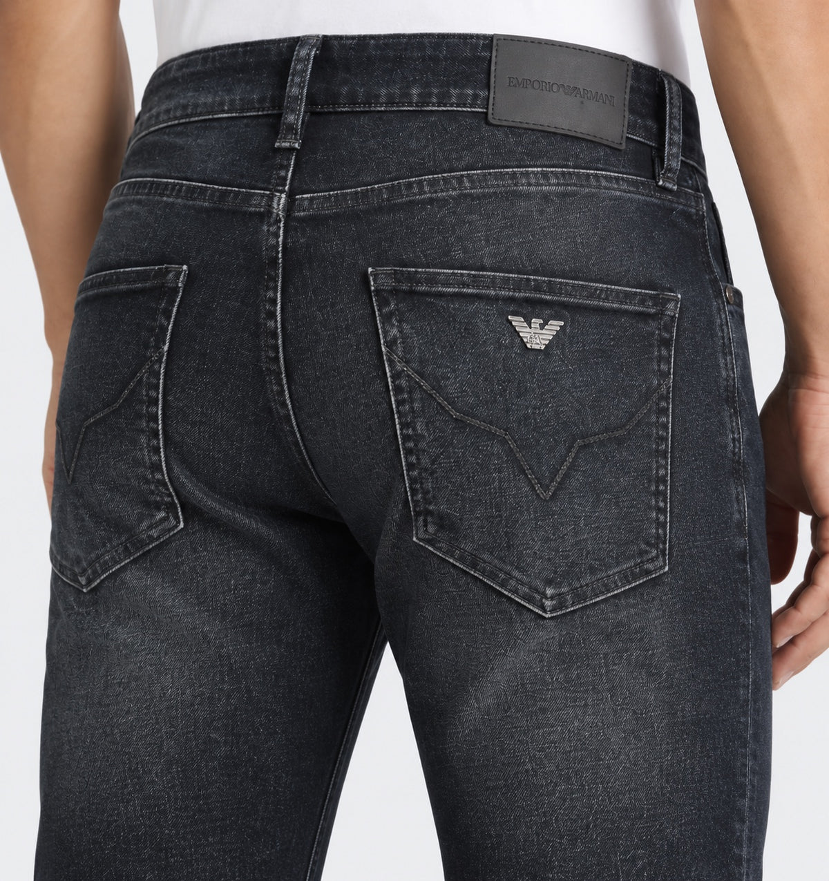 Men’s Eagle-Emblem Straight-Fit Jeans – Dark Charcoal Black - back detail